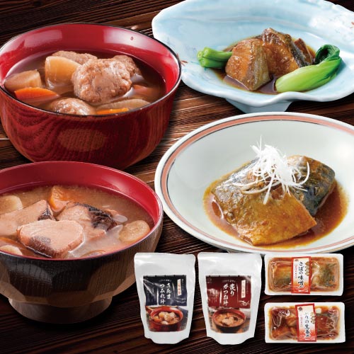 具だくさん魚介スープと煮魚セット